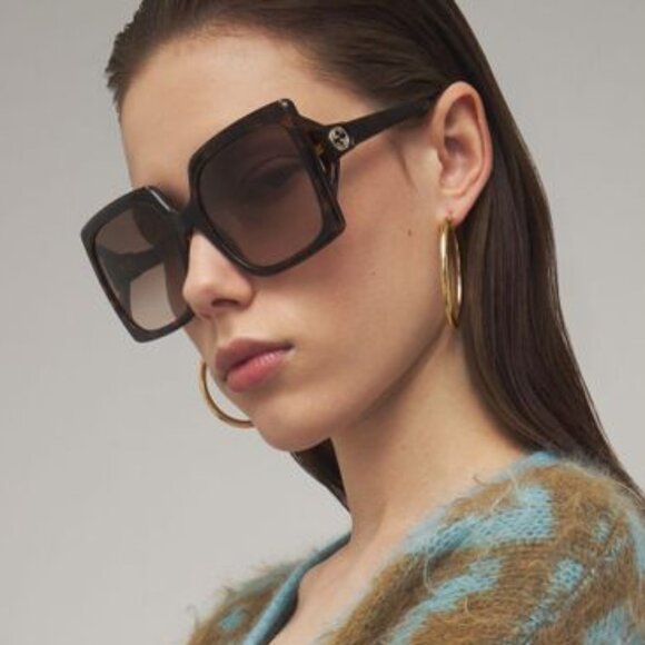 Gucci Women Sunglasses Havana Brown Gradient Rectangle GG0876S Logo 002 NEW - Picture 8 of 8